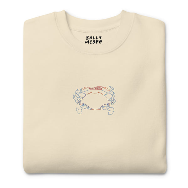 Blue Crab Embroidered Crew Neck Sweatshirt