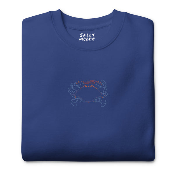 Blue Crab Embroidered Crew Neck Sweatshirt